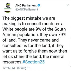 ANC bevestig sy haat vir blankes op sosiale media