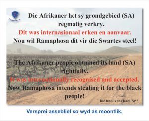 Wit boere in Suid-Afrika word opgeroep om nie grond wat geteiken word vir onteiening af te staan nie